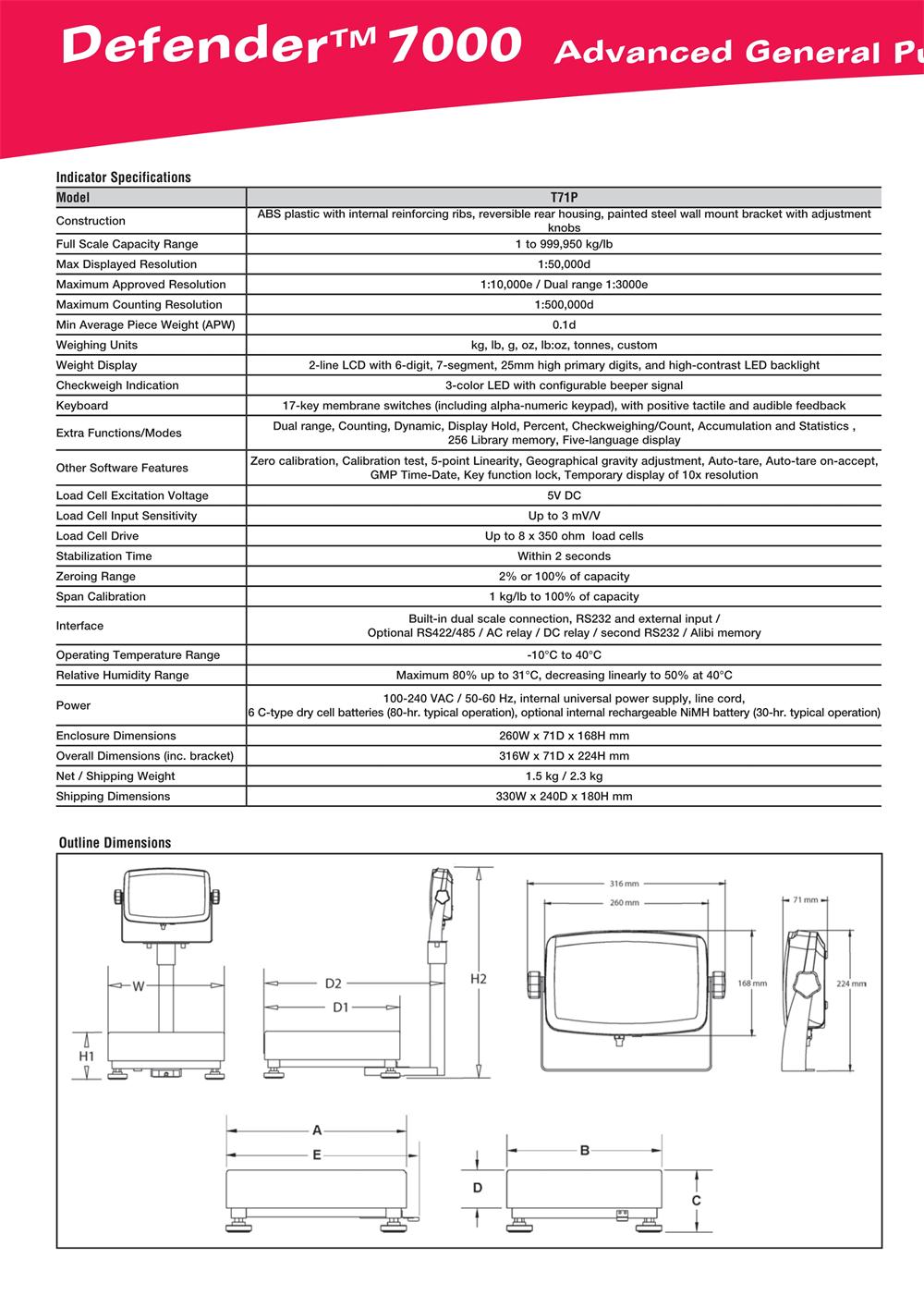 Defender 7000 Series Advanced General Purpose Indicator, Bases and Bench Scales